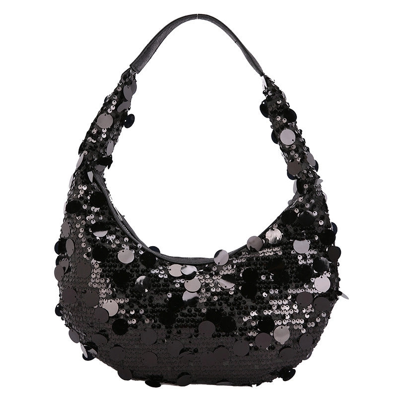 Women's Medium Sequin Solid Color Sexy Classic Style Crescent Shaped Zipper Underarm Bag