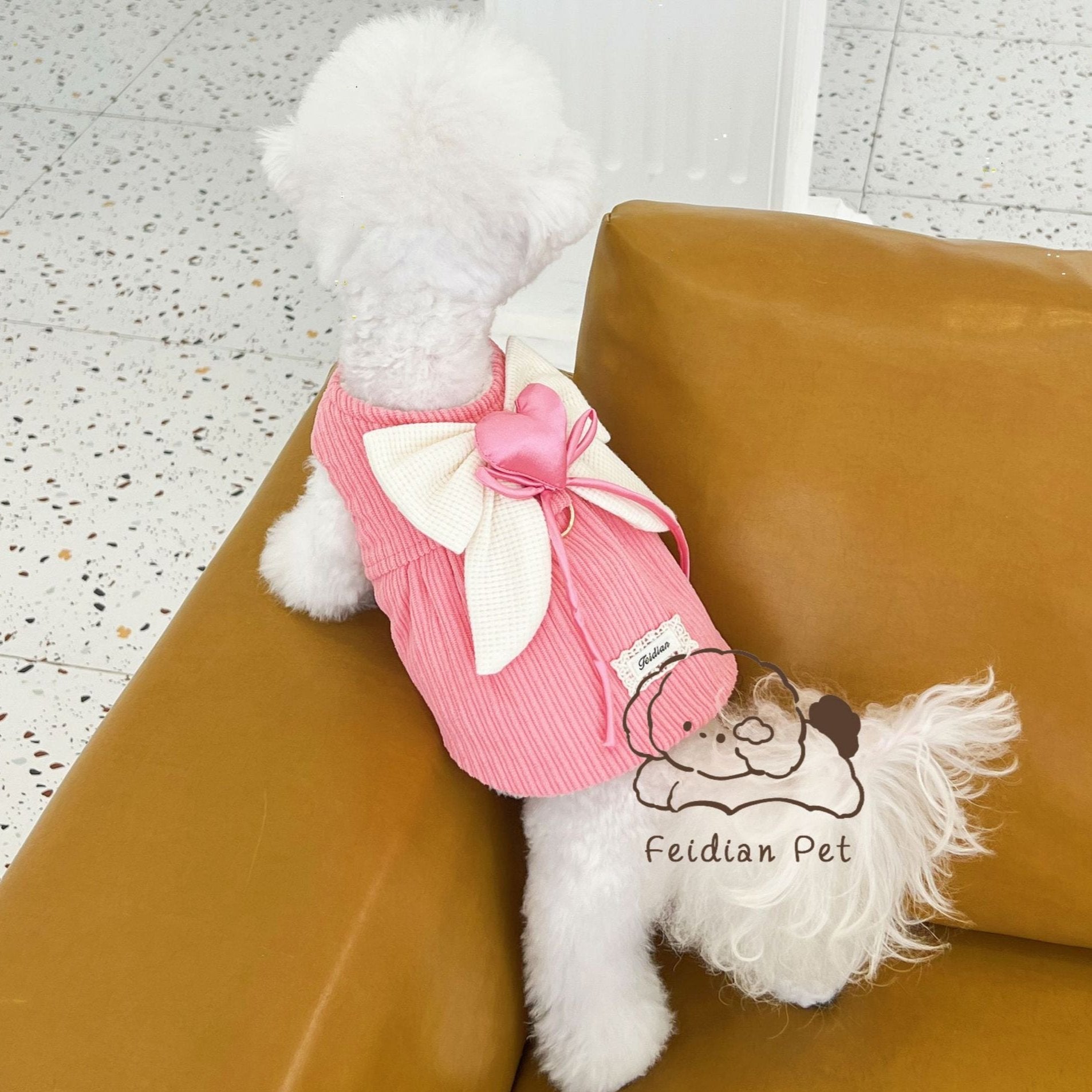 Sweet Heart Bow Corduroy Dog Harness Jacket