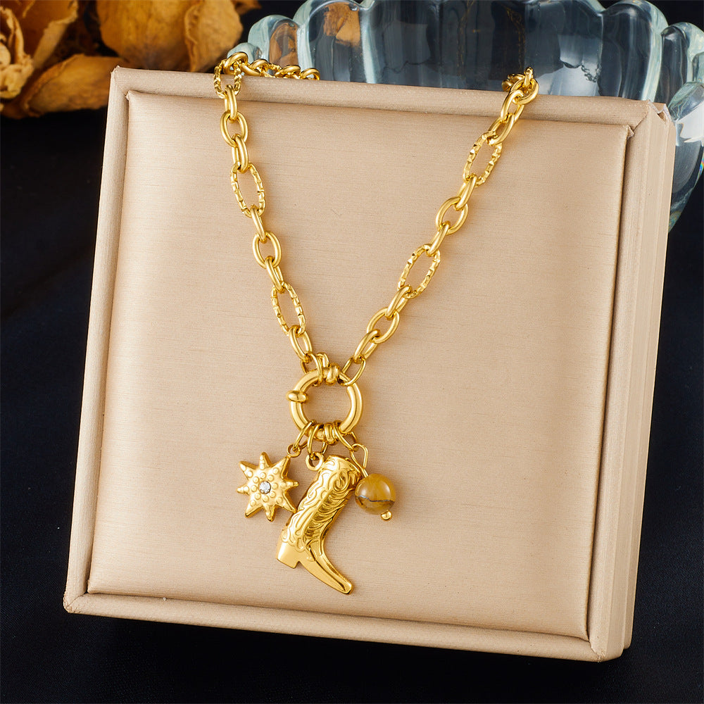 Fashion Holiday Advanced Multi-Element Marine Life Pendant Shell Starfish Sun Stainless Steel Necklace