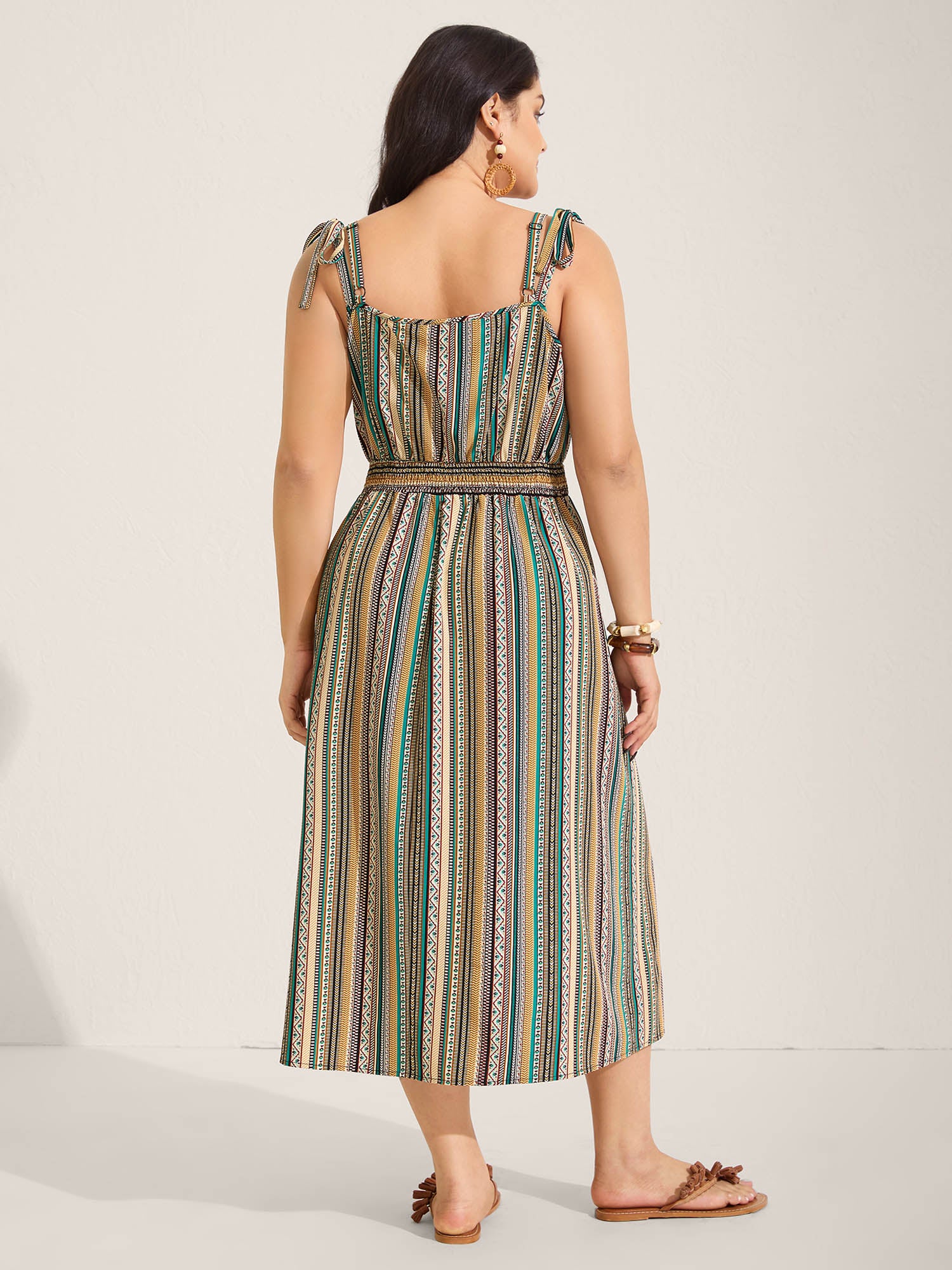 Boho Stripe Knotted Straps Midi Dress