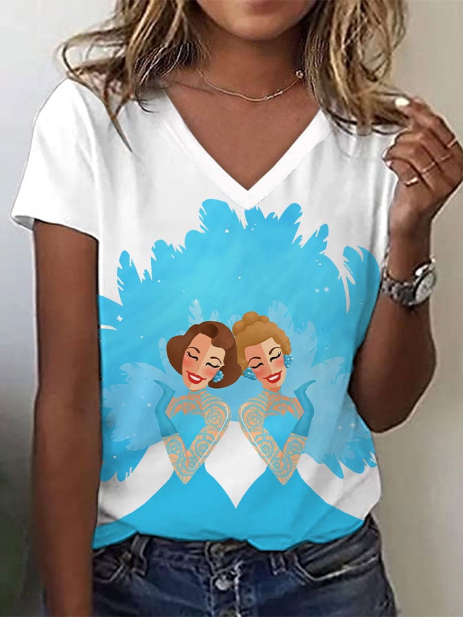 Women's Sisters Print V Neck T-Shirt