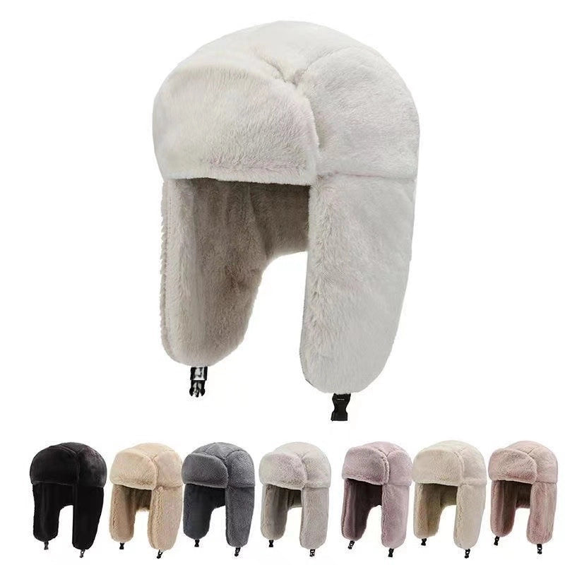 Winter Fleece-lined Men's And Women's Ear Protection Lei Feng Hat Rabbit Fur Windproof Cold-proof Fashion Outdoor Riding Lei Feng Hat