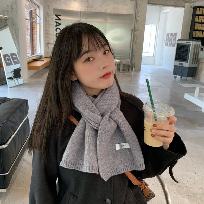 Internet Celebrity Solid Color Wool Knitted Scarf Women's Autumn And Winter New Student Couple Warm Small Scarf