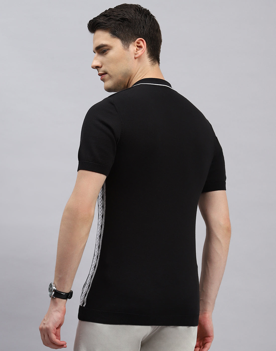 Men Black Printed Polo Collar Half Sleeve T-Shirt