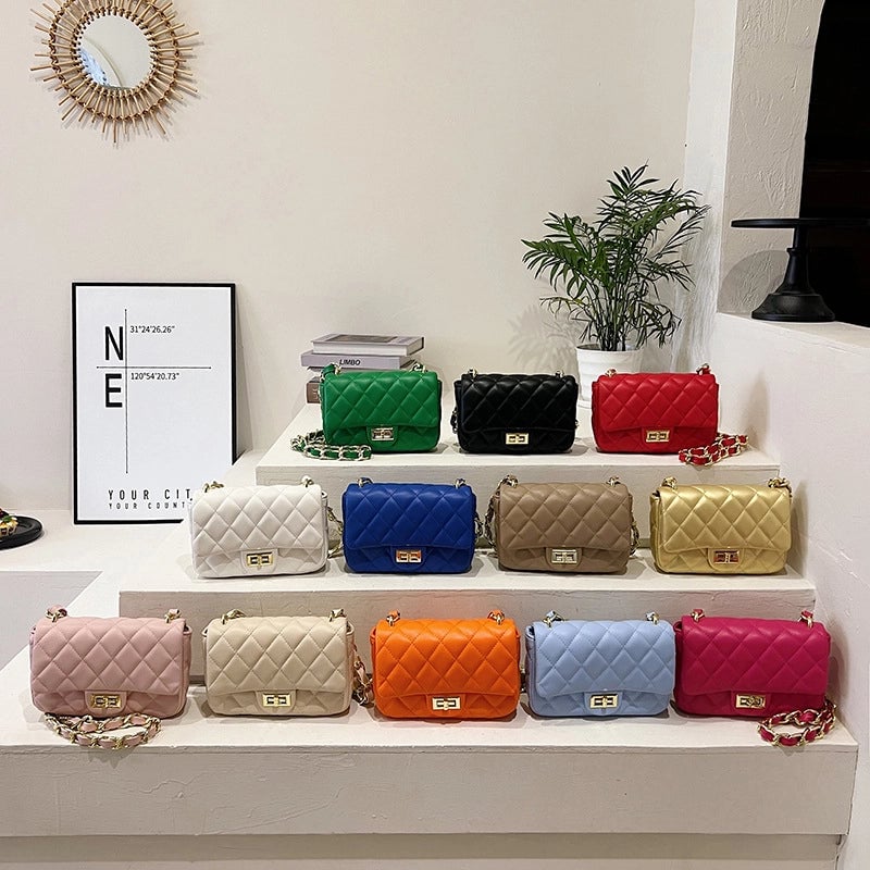 Women's Pu Leather Lingge Elegant Sewing Thread Square Flip Cover Shoulder Bag Crossbody Bag