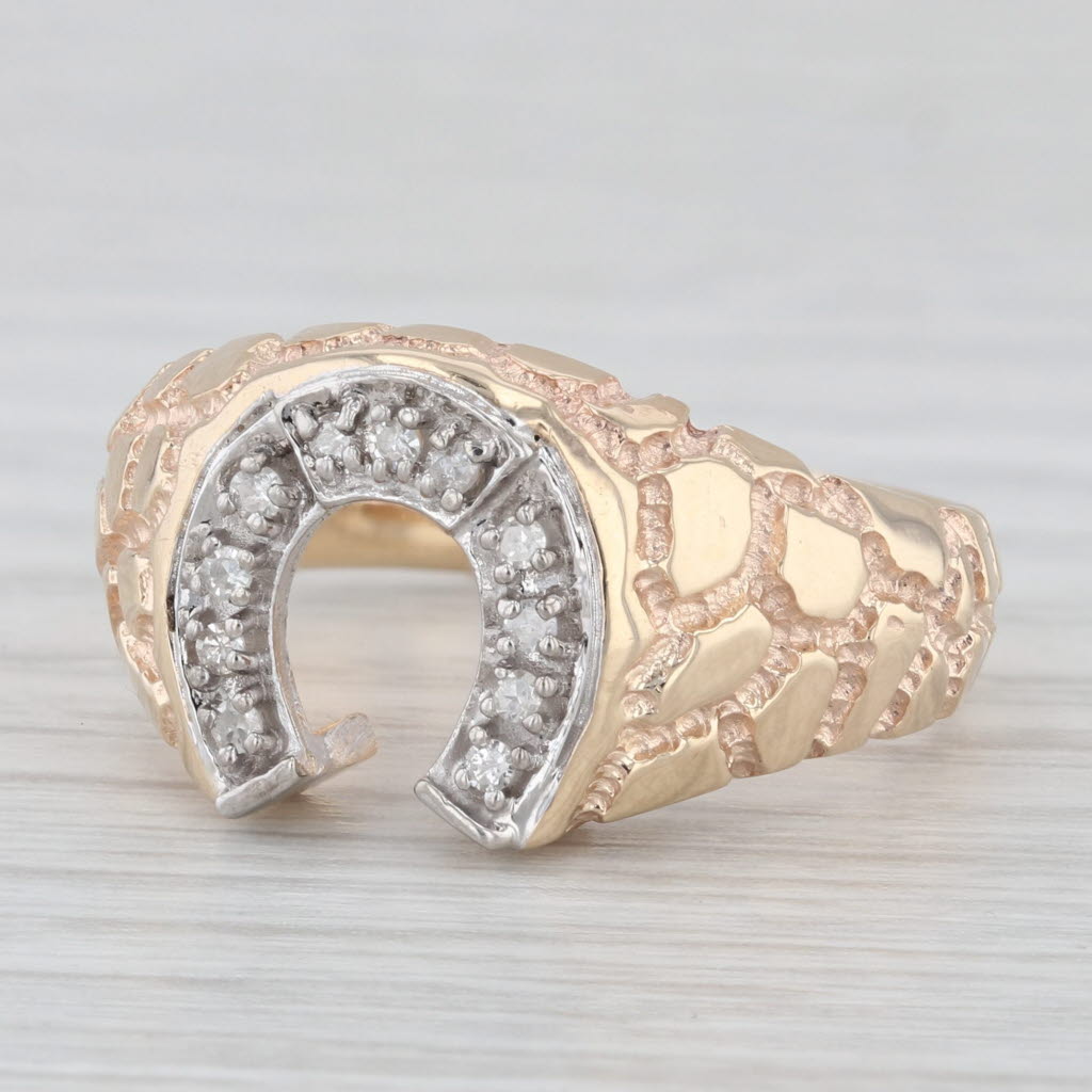 Vintage Diamond Horseshoe Ring 10k Yellow Gold Nugget Size 9