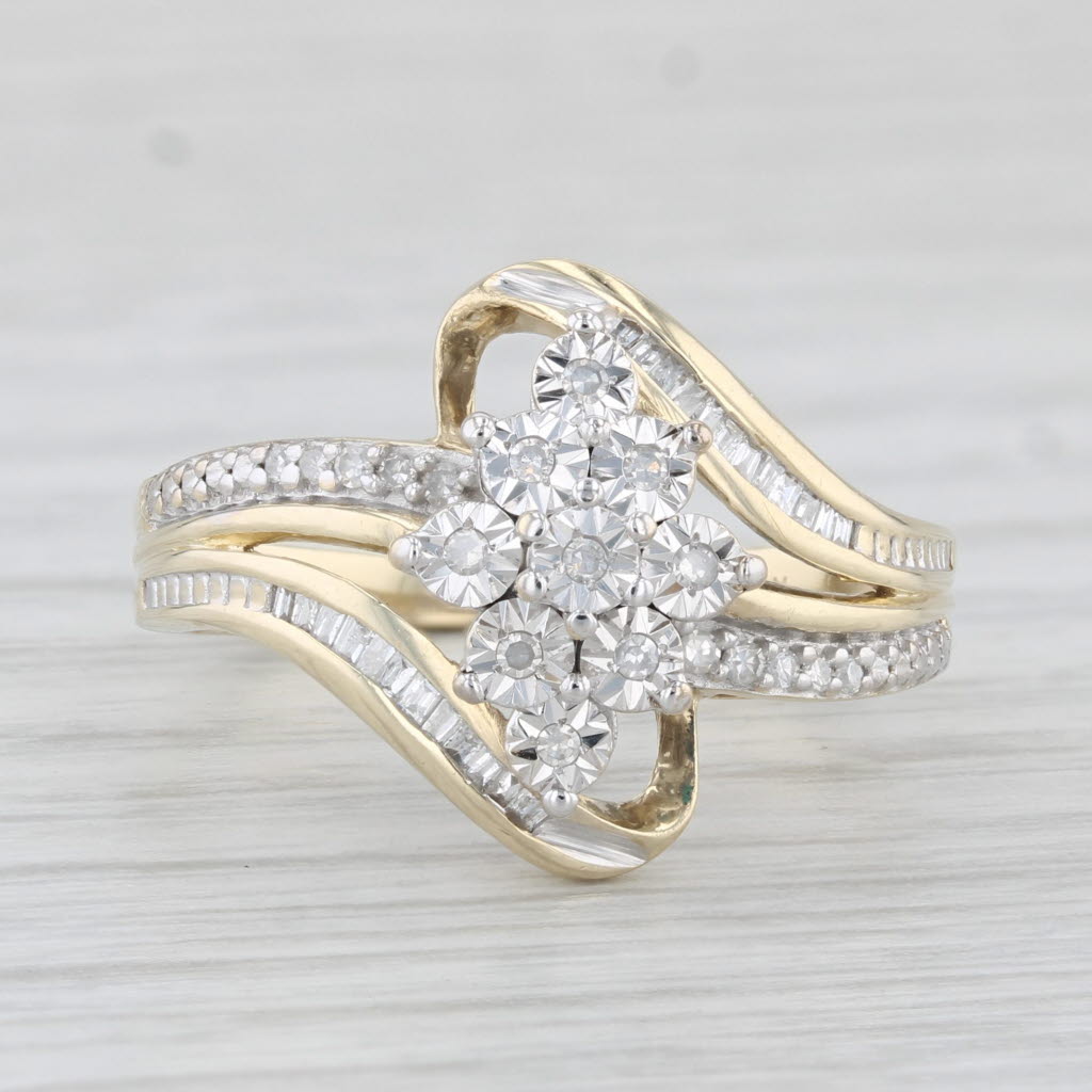 0.11tw Diamond Cluster Bypass Ring 10 Yellow Gold Size 7 Engagement