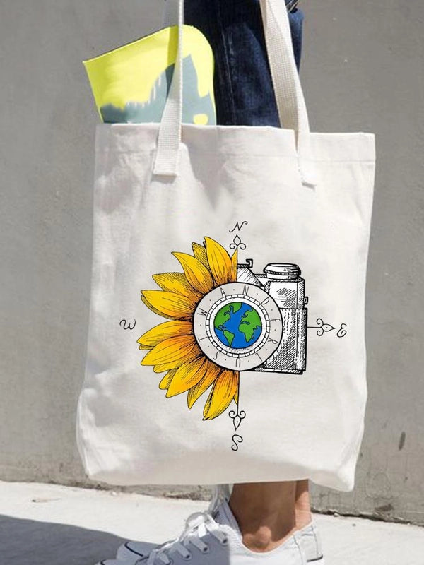 Women's Printed Shopping Bag Casual Shopping Handbag Women's Shoulder Bag Large Capacity New Artistic Fresh Women's Bag