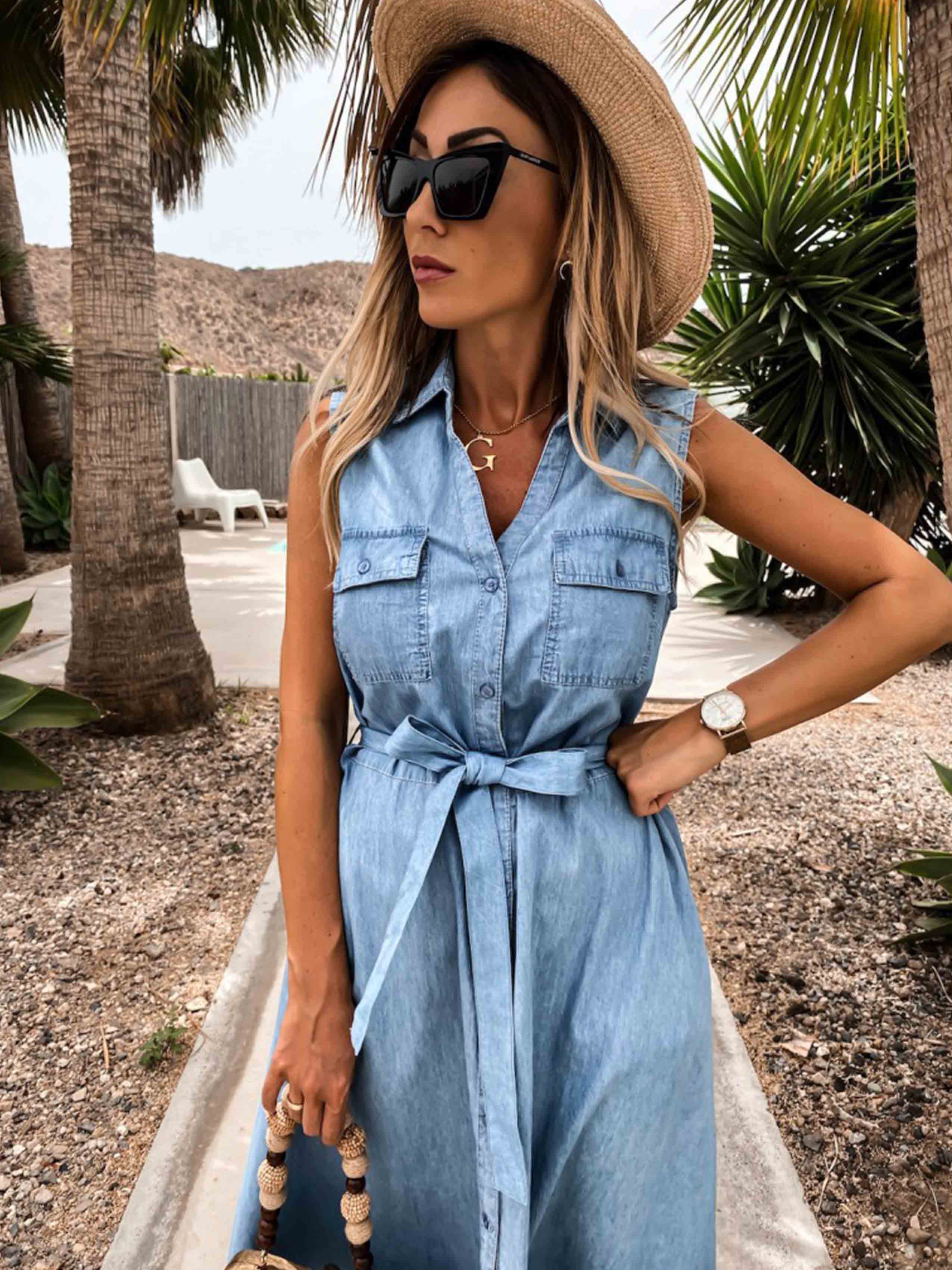 Single-Breasted Denim Dress With Belt