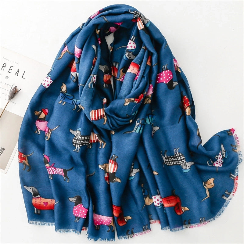 Autumn And Winter Cotton And Linen Feel Scarf Cartoon Fashion Dog Animal Scarf Warm Shawl Ladies