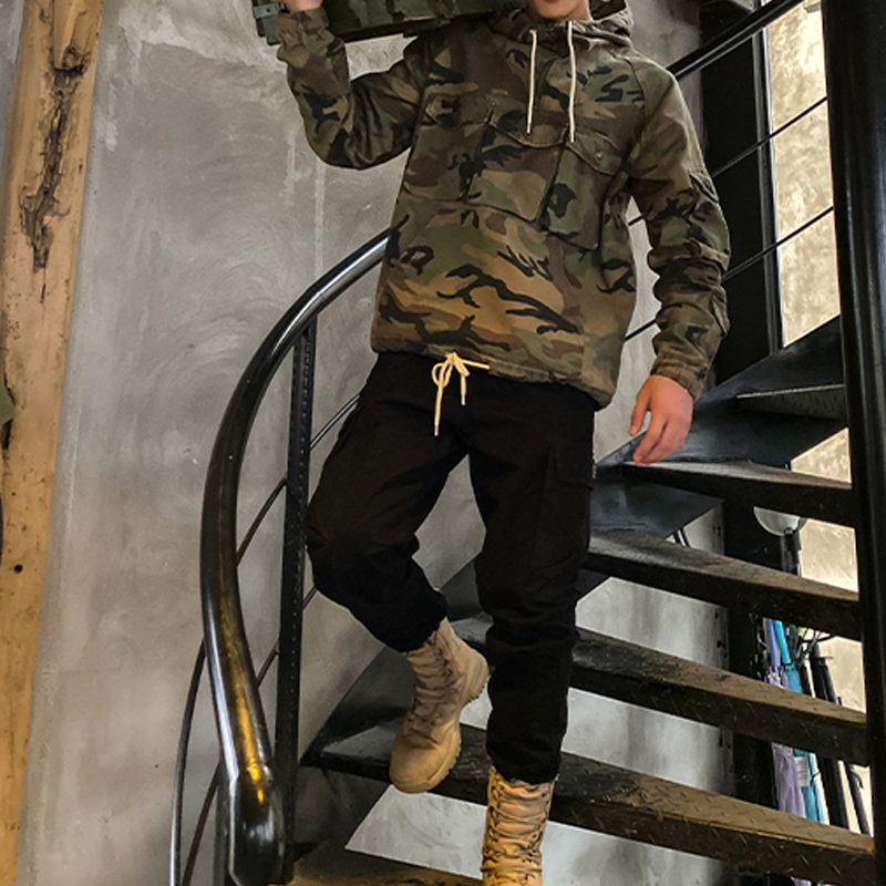 Military Camo Hooded Zip Multi Pocket Casual Hoodie
