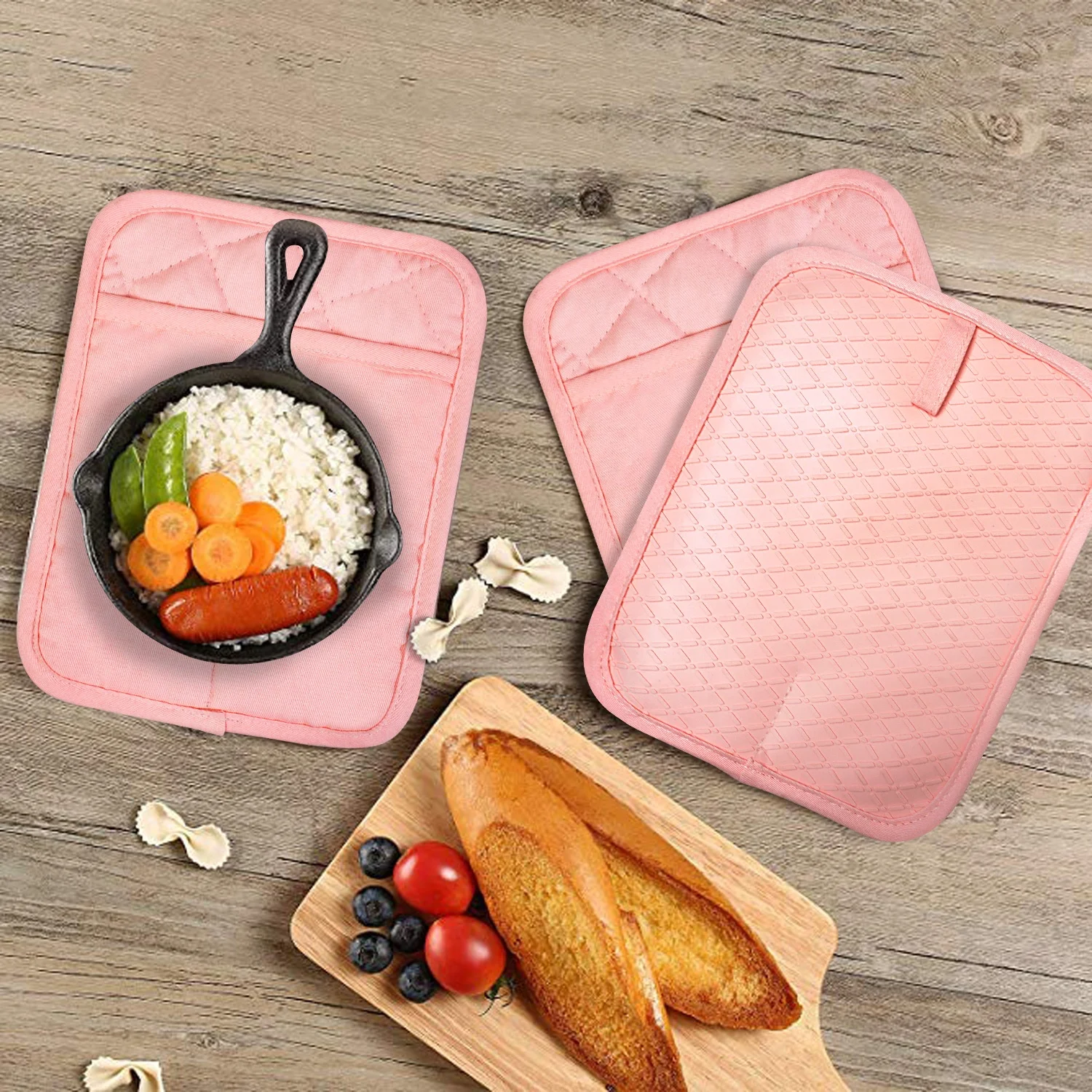 Hot sale pink cotton and silicone pot holder with pocket kitchen heat resistant cooking pot holder