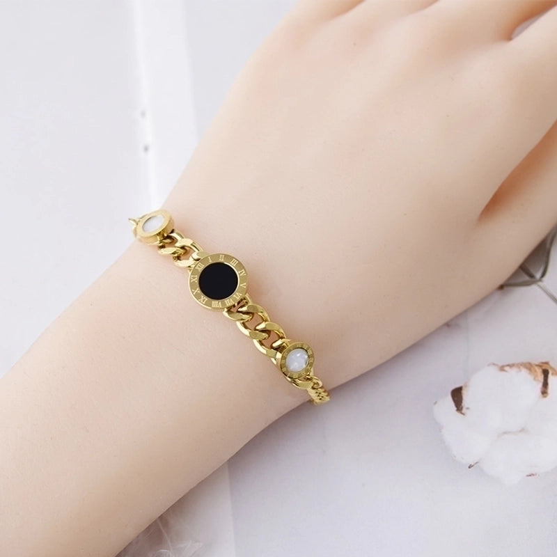 Fashion Round Titanium Steel Inlay Opal Jewelry Set