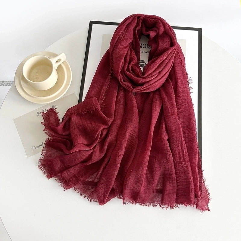 Women's Minimalist Solid Color Imitation Cotton And Linen Silk Scarf