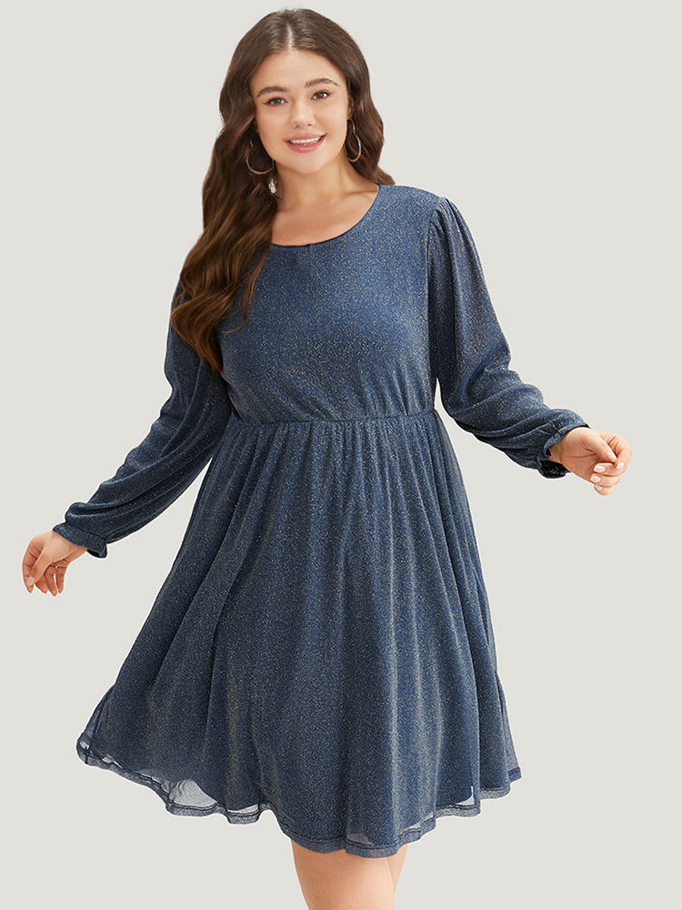 Glitter Crew Neck Pocket Pleated Dress