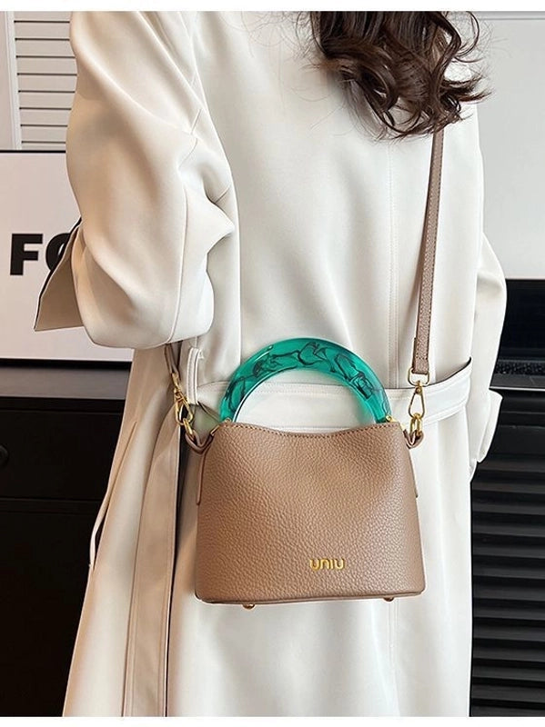 Women's Small All Seasons Pu Leather Solid Color Basic Bucket Lock Clasp Handbag