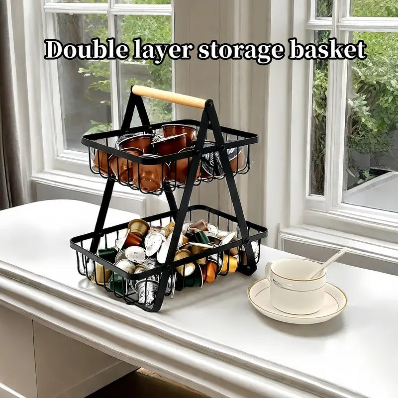 2 Tier Metalic Multi Purpose Storage Basket- Black(5322)