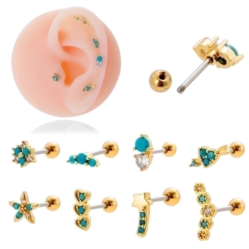 1 Piece Ear Cartilage Rings & Studs Sweet Heart Shape Flower 316L Stainless Steel  Copper Plating Inlay Zircon