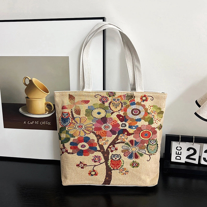 Women's Canvas Owl Classic Style Sewing Thread Square Open Tote Bag