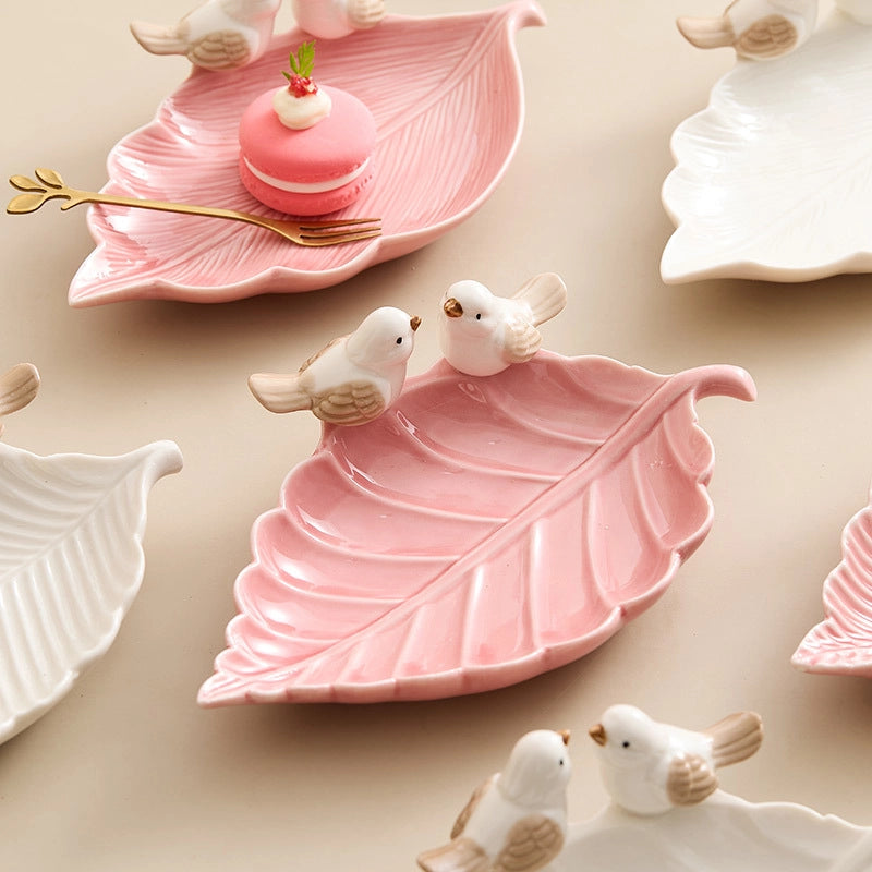 Bird Dim & Sum Plate Ceramic Jewelry Storage Plate Creative Cute Storage Rack Soap Dish Light Luxury High-end Plate