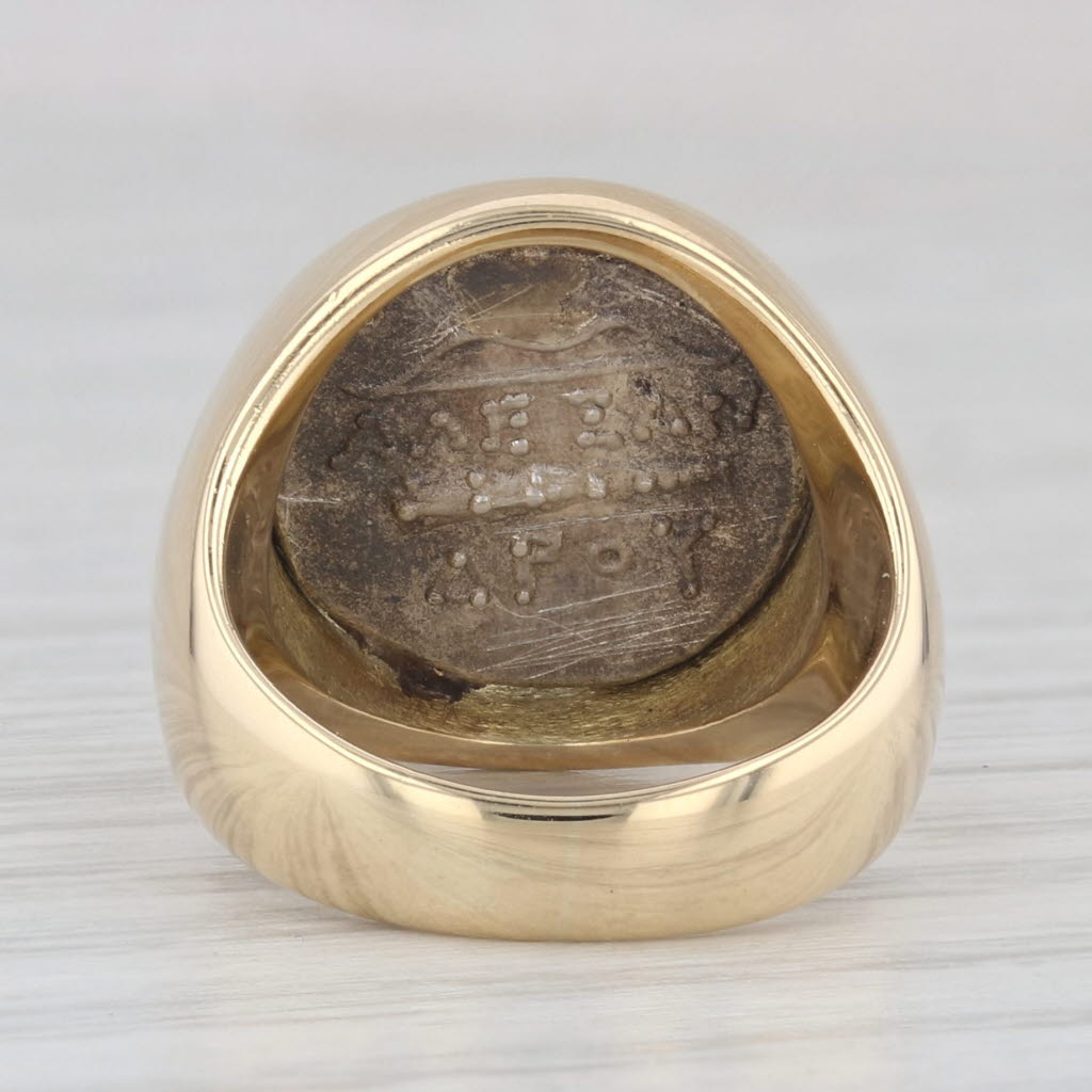 Figural Coin Copy Ring 18k Yellow Gold Silver Size 4 Signet