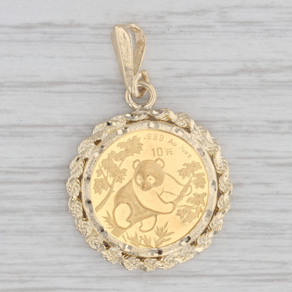 Authentic 1992 1/10oz Chinese Panda 5 Yuan Coin Pendant 14k 999 Fine Gold