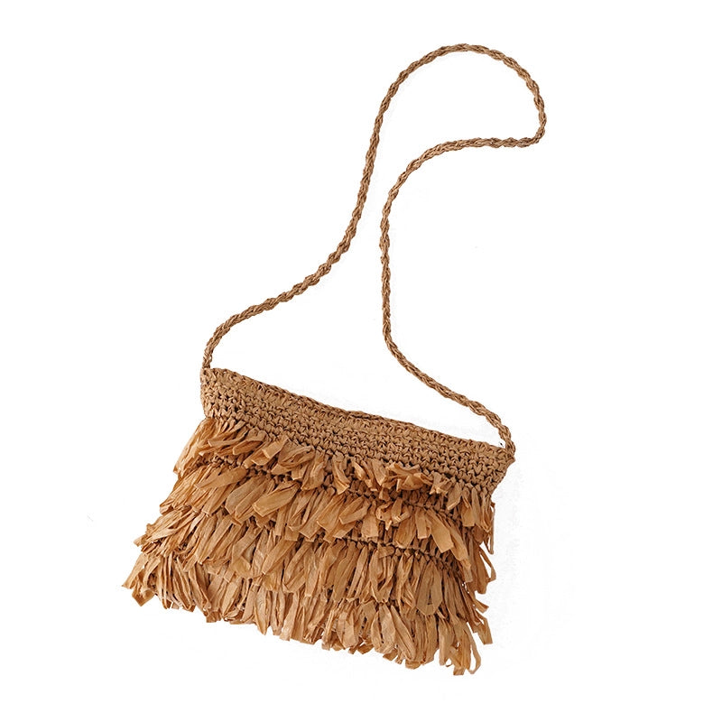 Women's Small Straw Solid Color Vacation Beach Weave Square Zipper Straw Bag
