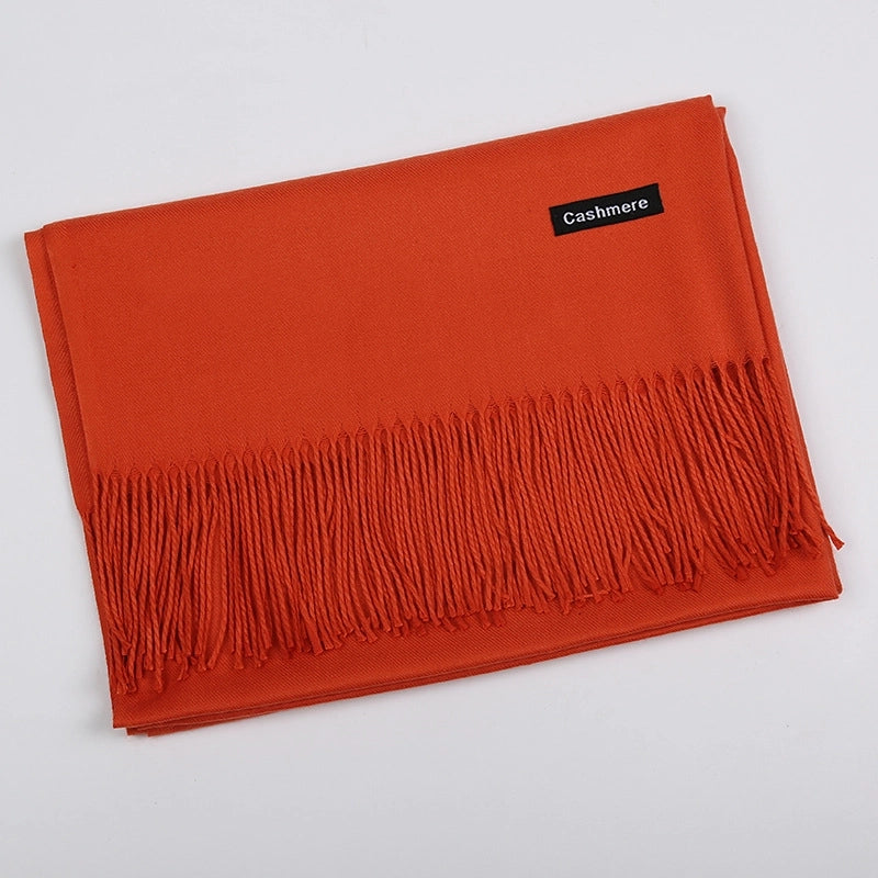 Pure Color Cashmere Scarf Women's Autumn And Winter Popular 220g Light Board Tassel Warm Shawl Travel Gift