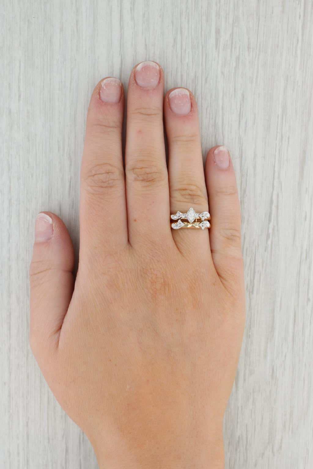 0.10ctw VS2 Diamond Marquise Engagement Ring Wedding Band Bridal 14k Gold Size 6