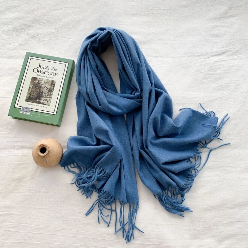 Women's Minimalist Solid Color Imitation Cashmere Tassel Scarf