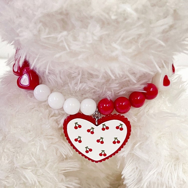 Cherry Floral Heart Dog Cat Necklace