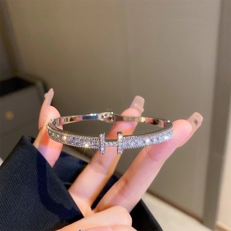 Minimalist Letter Solid Color Copper Zircon Bangle In Bulk