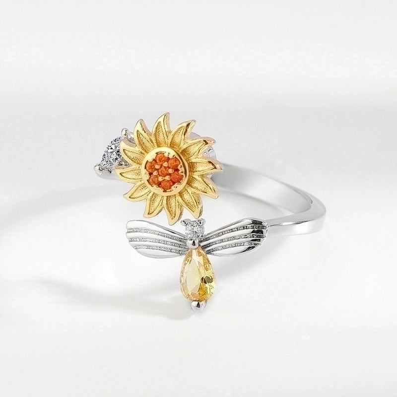 Pastoral Sunflower Copper Plating Open Ring