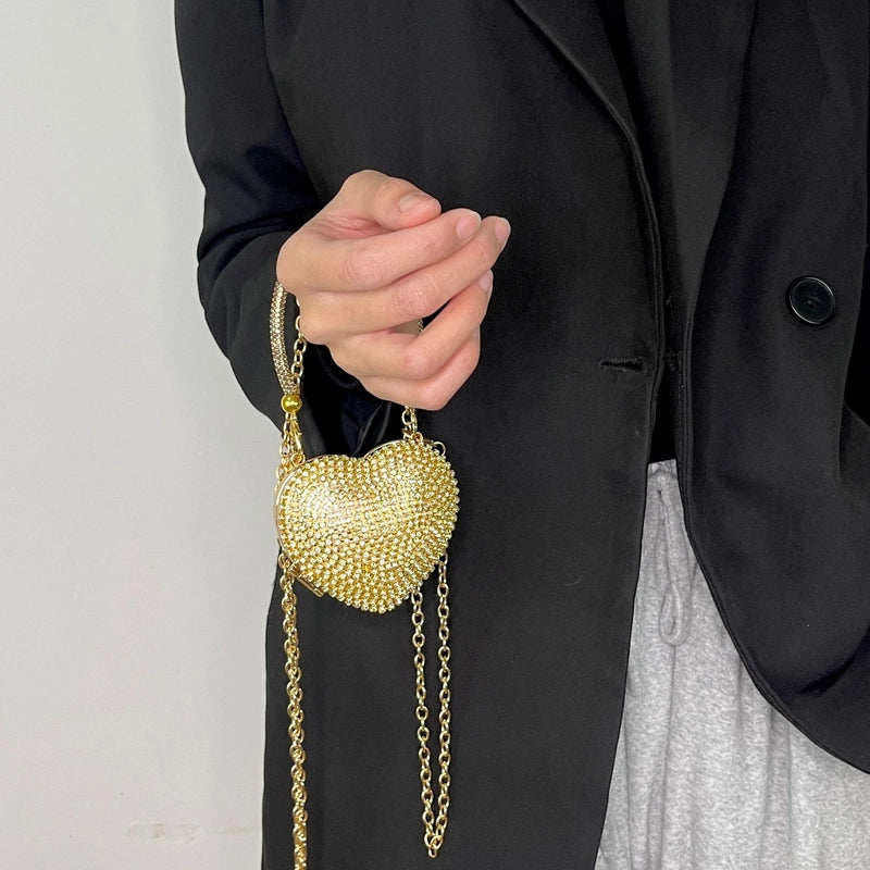 Silver Tassel Love Portable Silver Big Diamond Love Portable Silver Small Diamond Love Portable Plastic Metal Heart Shape Tassel Heart-shaped Evening Bags