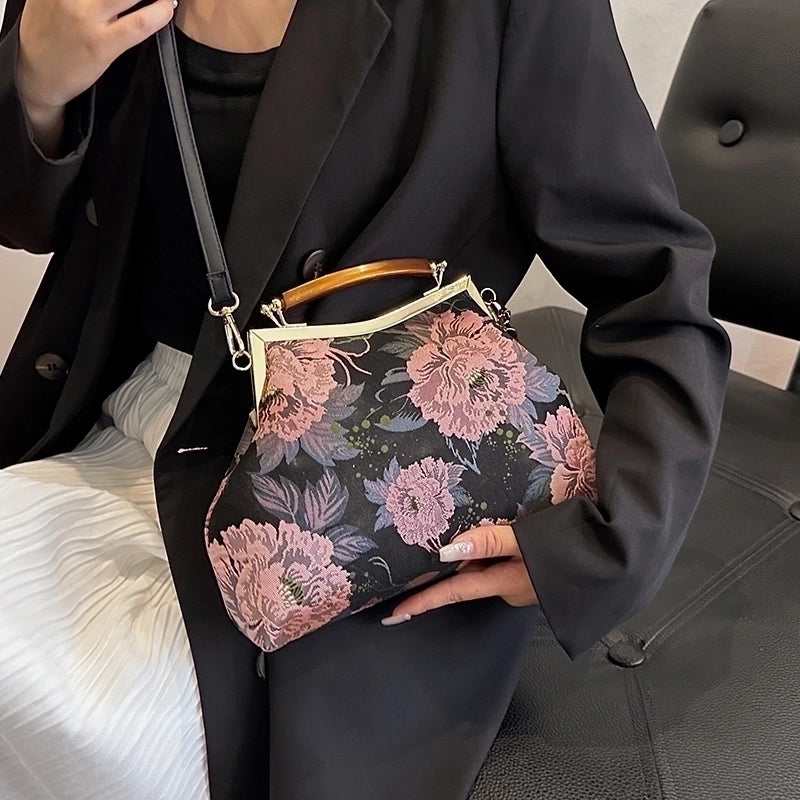 Autumn New Printing Cheongsam Bags Women's Elegant Retro Clip Handbag Ancient Style Small Bag Hand Holding Mom Style Bag