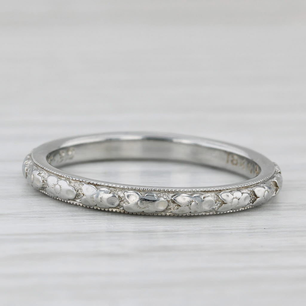 Orange Blossom Traub Vintage Wedding Band 18k White Gold Stackable Ring Size 6.5