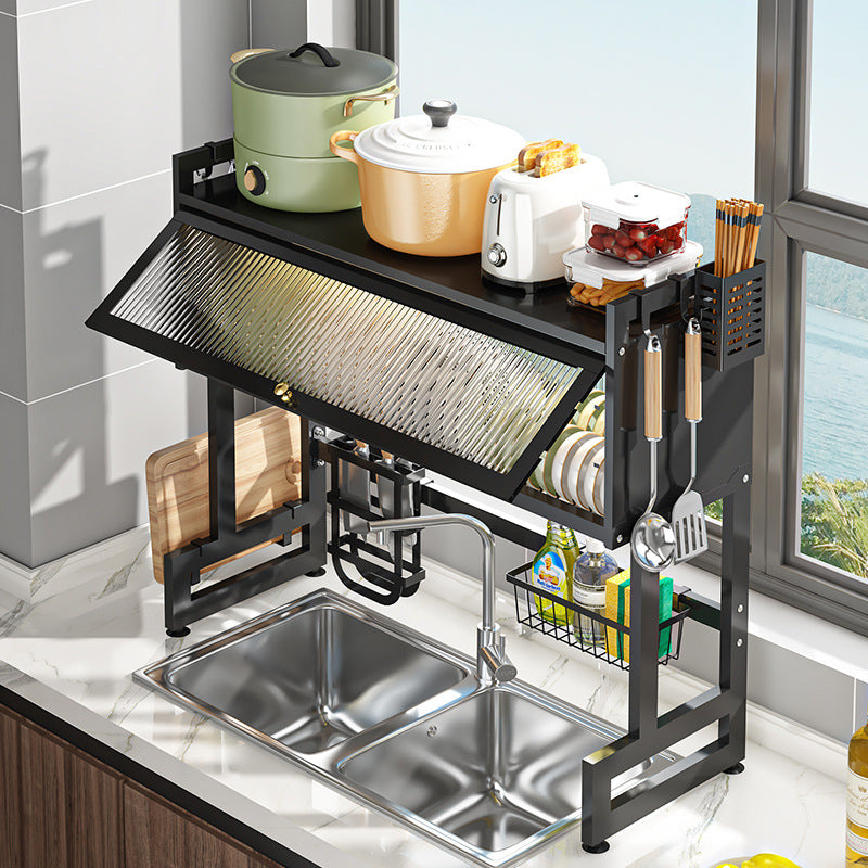 Kitchen Storage Rack Drying Rack with Dustproof Lid