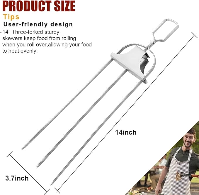 3-WAY STAINLESS STEEL BBQ SKEWER WITH PUSH ROD DESIGN (2 PIECES)