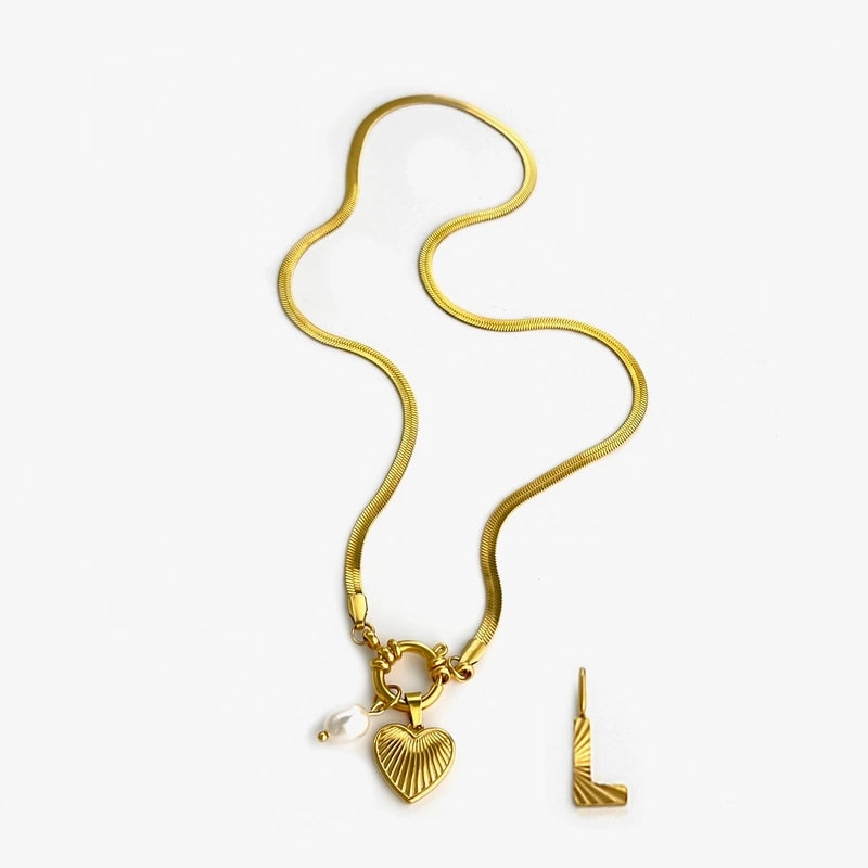 Minimalist Commute Letter Heart Shape 316L Stainless Steel  Freshwater Pearl 18K Gold Plated Stainless Steel Necklaces
