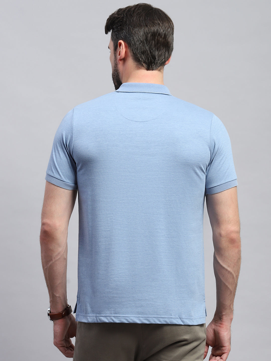 Men Blue Solid Collar Half Sleeve T-Shirt