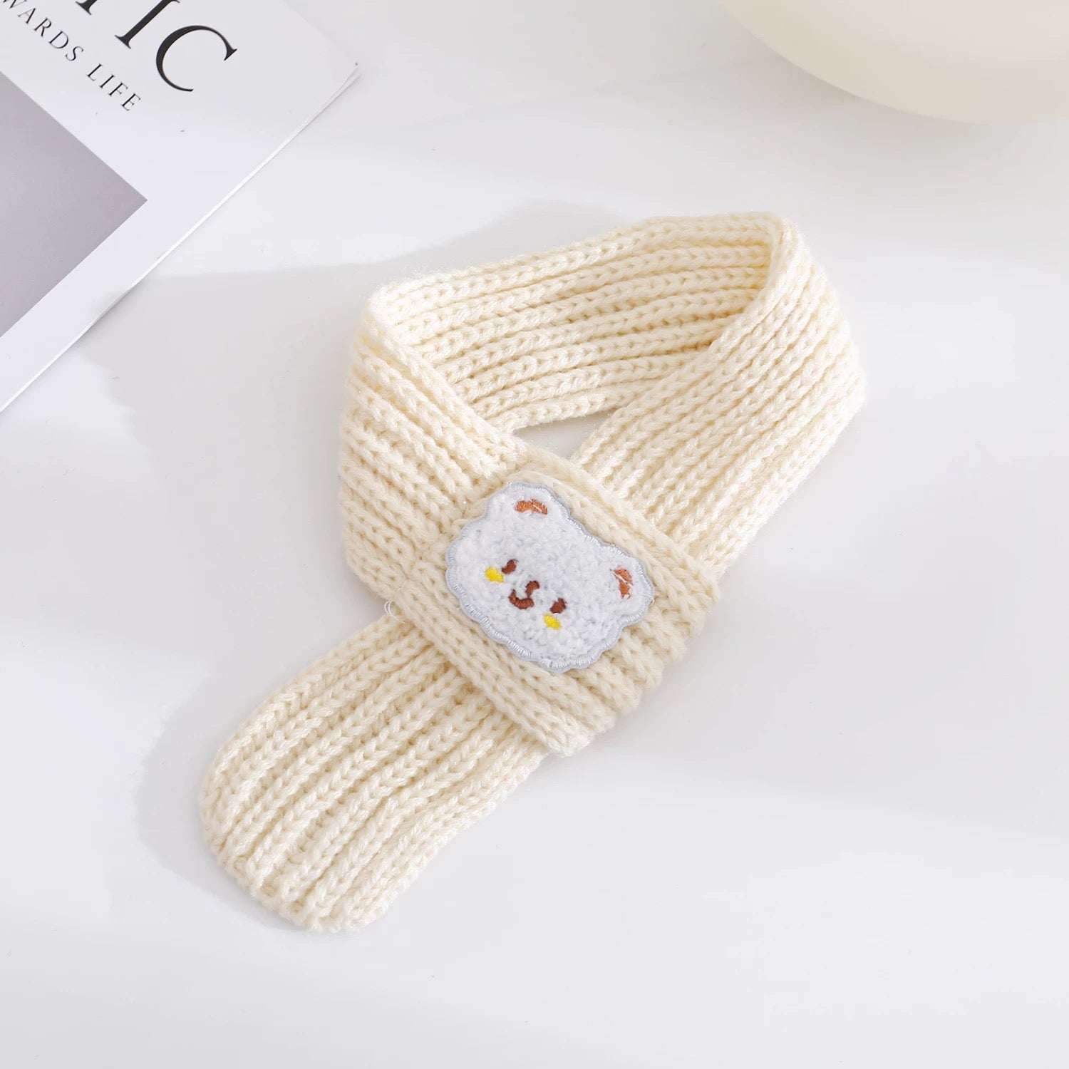 Cute Bear Decor Knitted Dog Cat Scarf