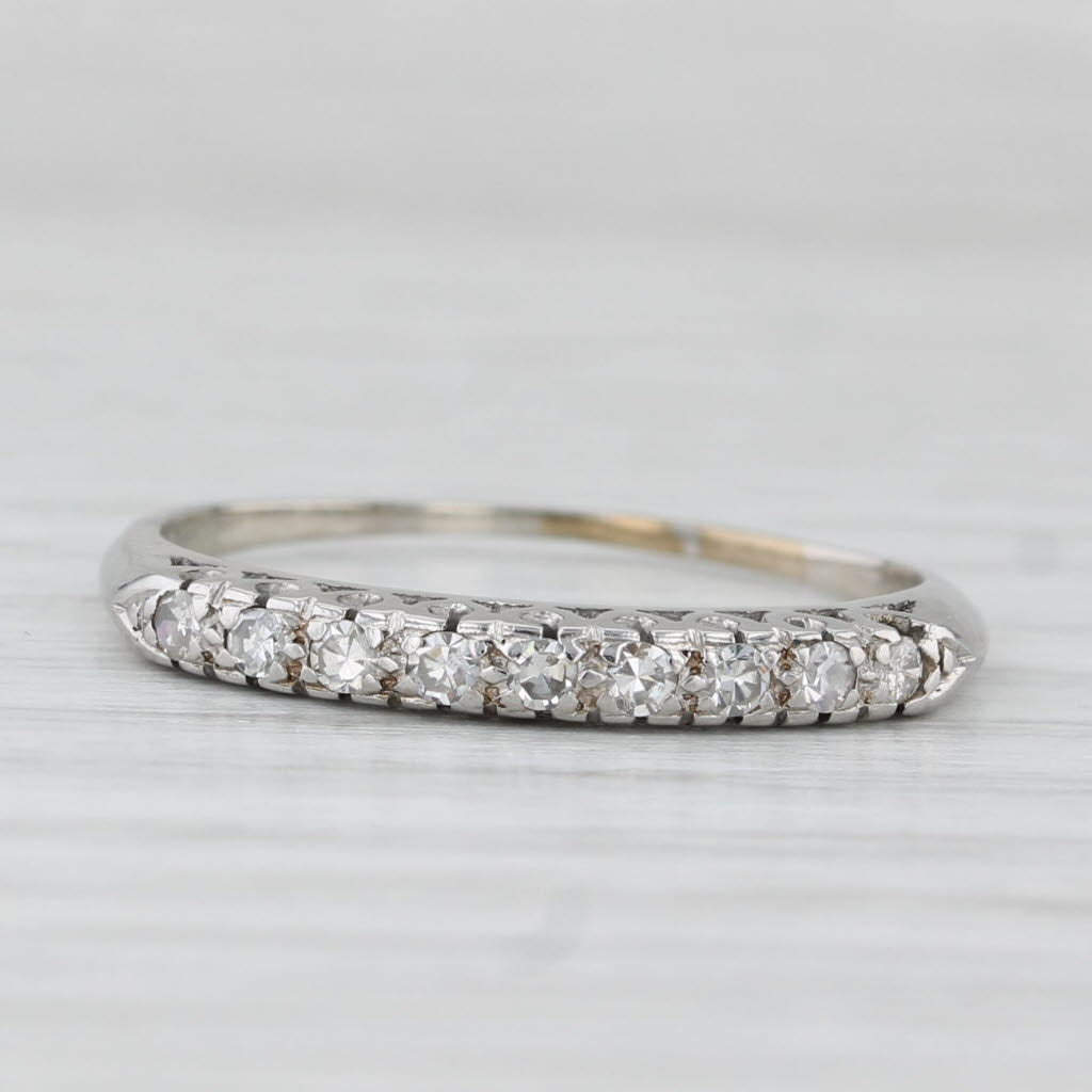Vintage 0.13ctw Diamond Stackable Ring 10k White Gold Wedding Band