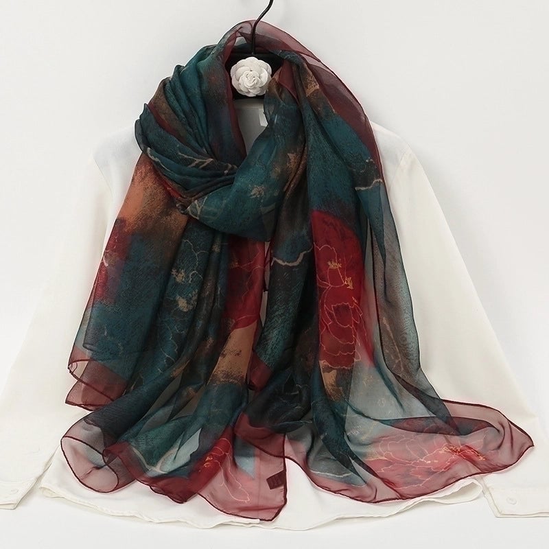 Women's Elegant Lady Color Block High Quality Yarn Printing Silk Scarf