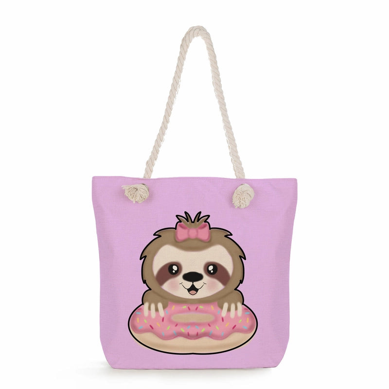 Women's Cotton And Linen Sloth Cute Square Zipper Tote Bag