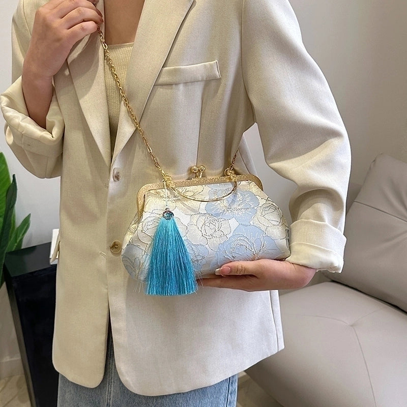 Women's Medium Pu Leather Flower Vintage Style Ethnic Style Tassel Square Buckle Crossbody Bag
