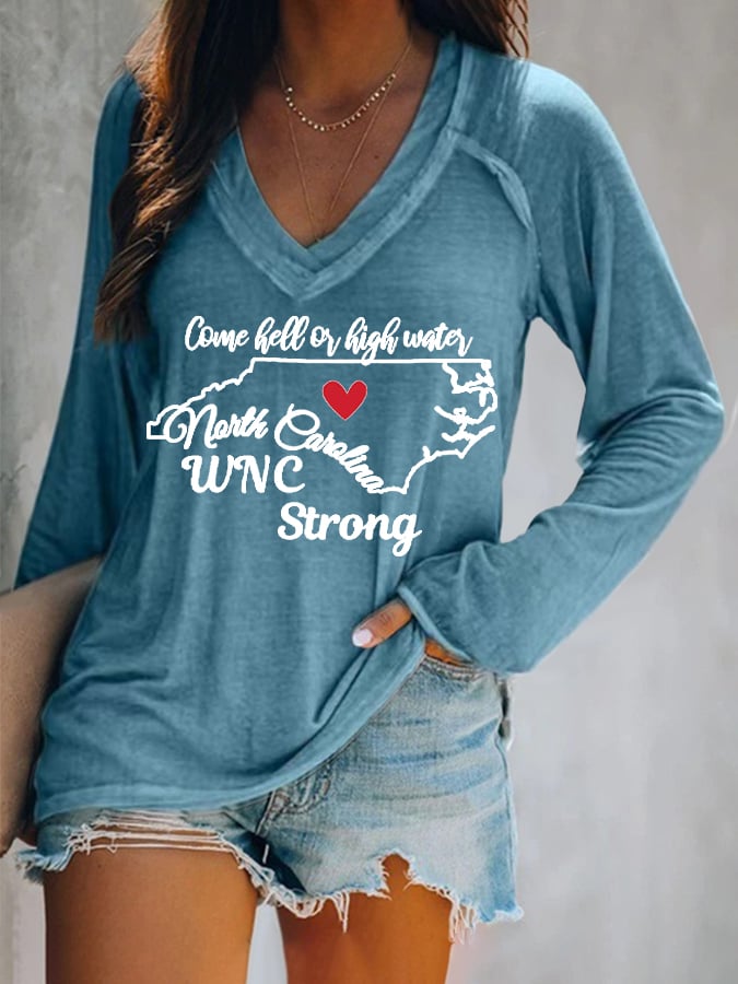 Women's Southeast Region Hurricane Helen North Carolina Strong Print Casual Long Sleeve T-Shirt