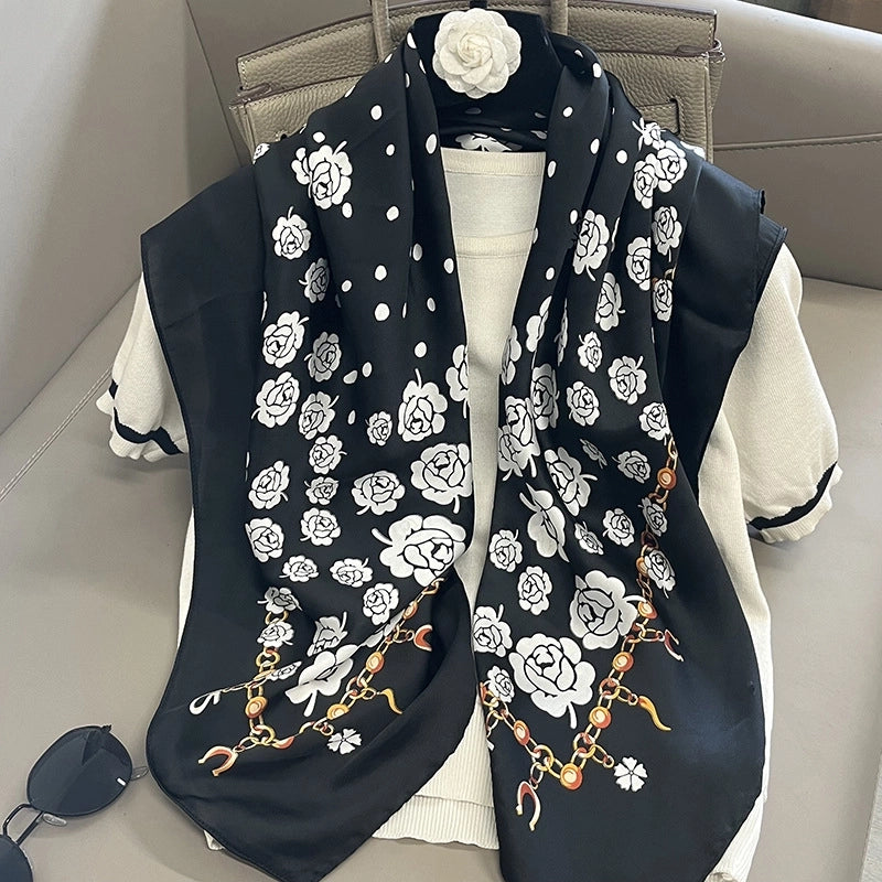 Women's Elegant Vacation Stripe Flower Polyester Silk Scarf