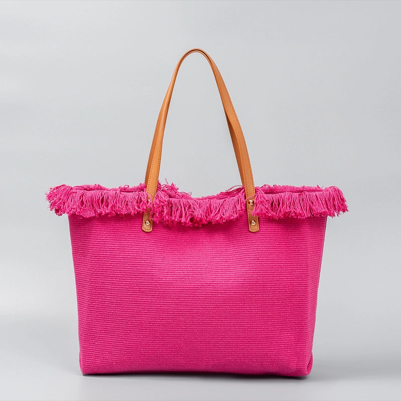 Women's Large Pu Leather Canvas Solid Color Beach Classic Style Square Magnetic Buckle Tote Bag