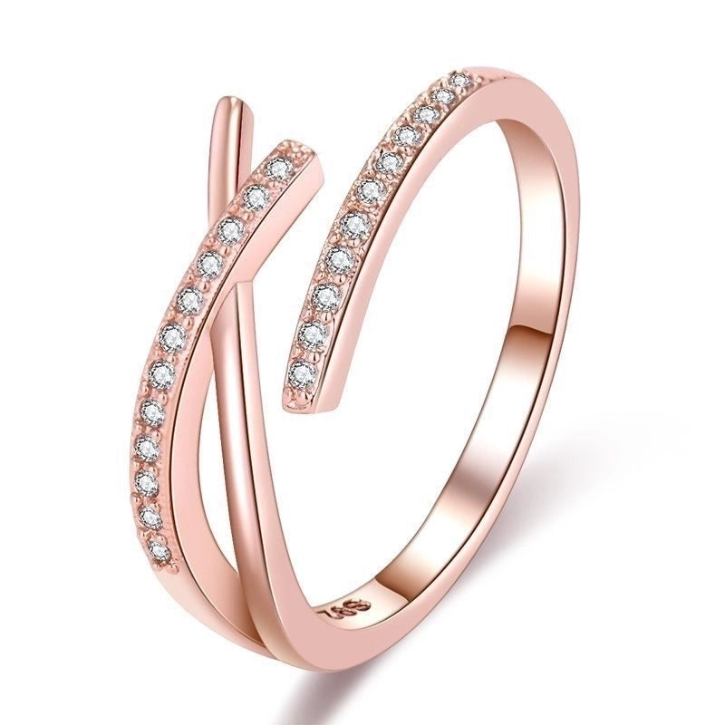 Minimalist Solid Color Copper Plating Inlay Artificial Diamond Rings 1 Piece