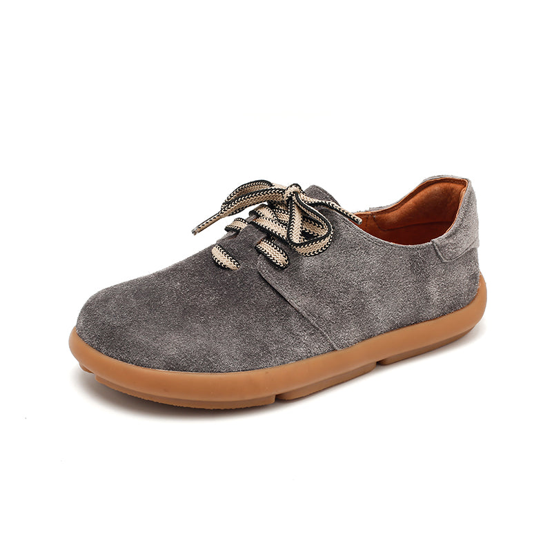 Suede Leather Comfortable Lace-Up Oxford Shoes for Women in Pink/Red/Khaki/Grey